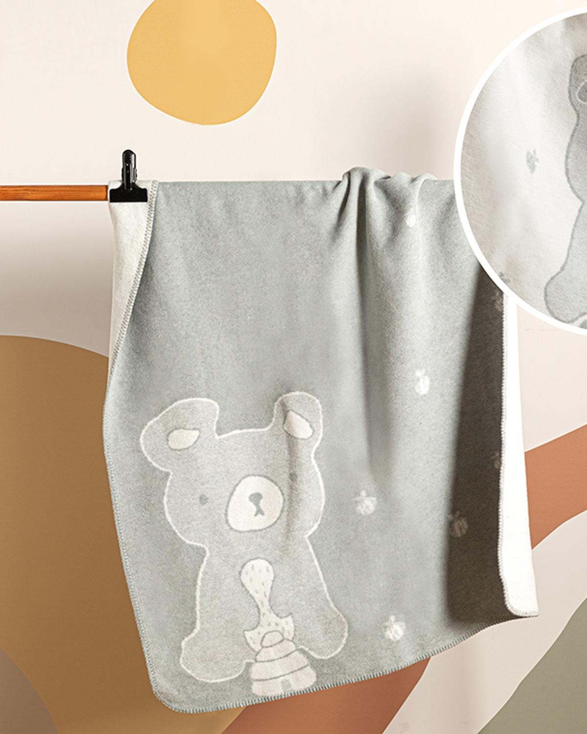 Honey Bear Pamuklu Bebe Battaniye Gri
