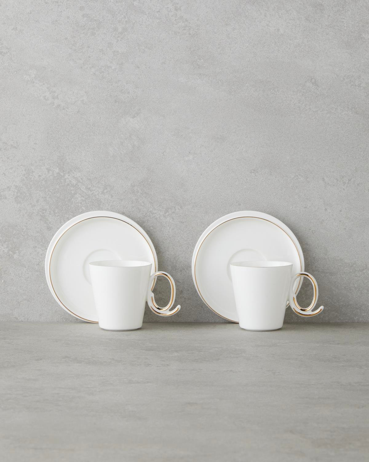 Ivory Porselen 12 Parça 6 Kişilik Kahve Fincan Takımı 85 ml Beyaz-Gold