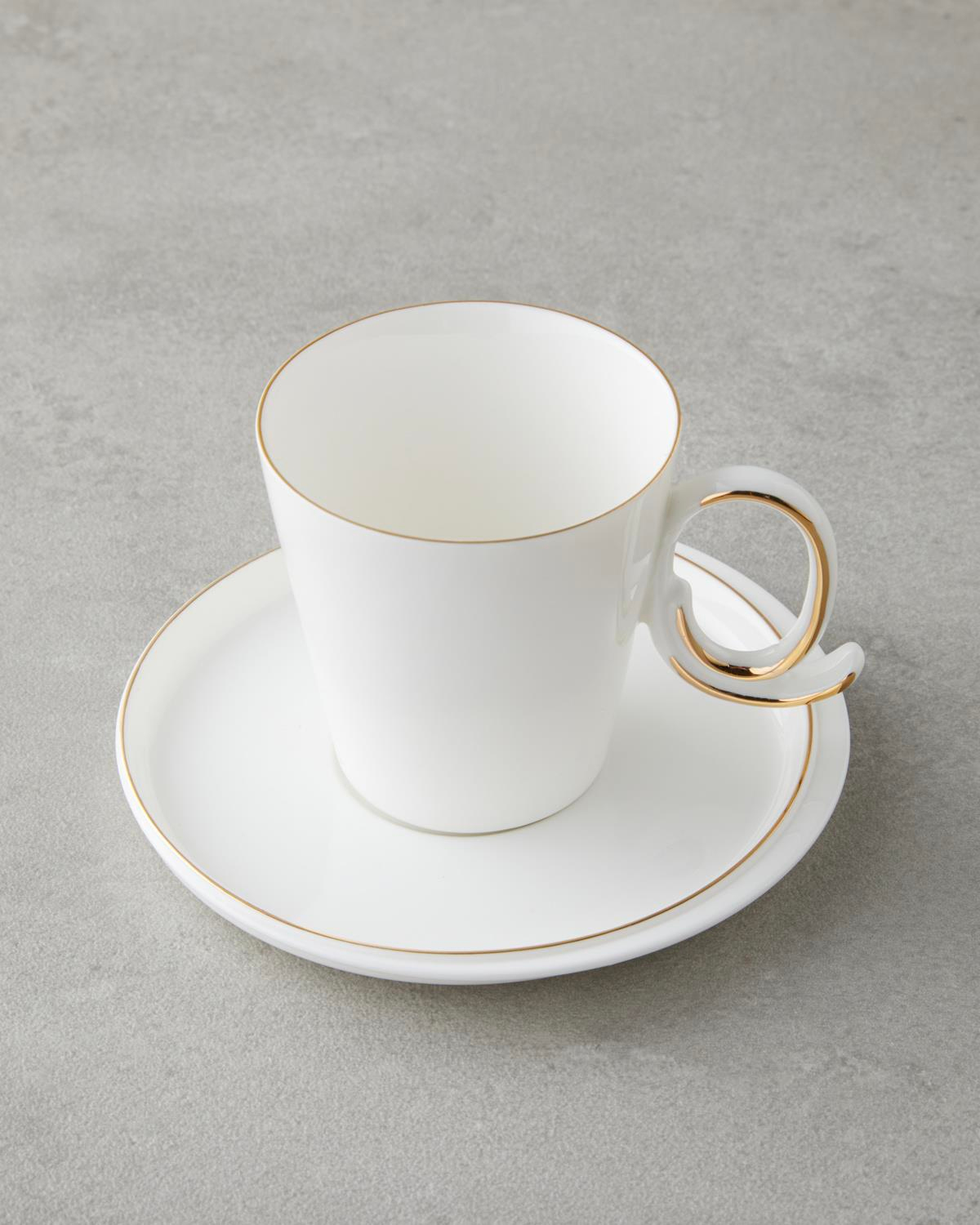 Ivory Porselen 12 Parça 6 Kişilik Kahve Fincan Takımı 85 ml Beyaz-Gold