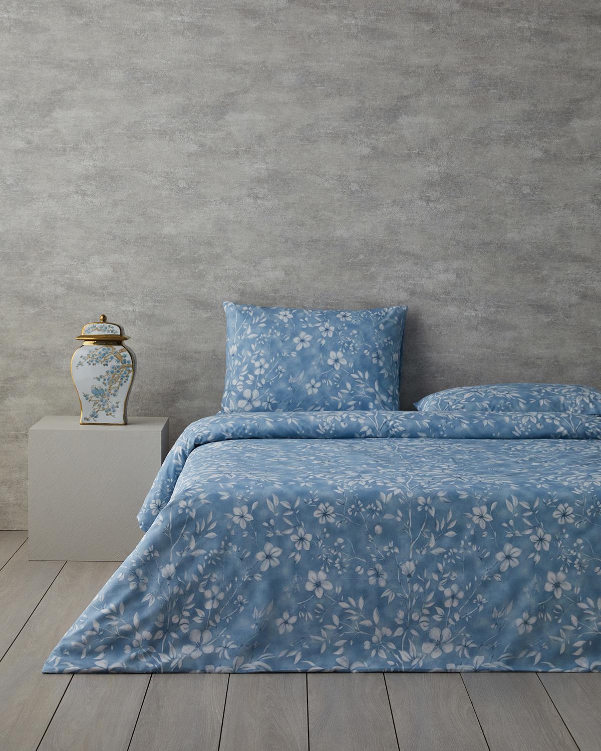 Ivy Flowers Çift Kişilik Nevresim Takımı Mavi