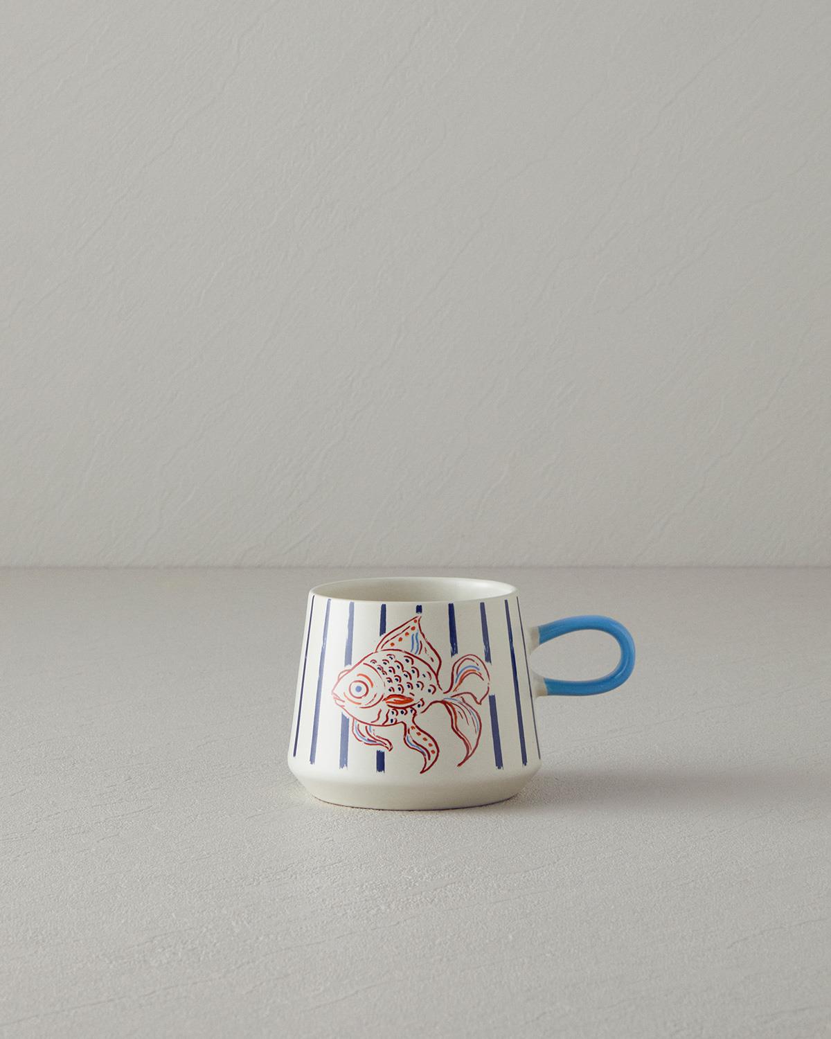Jolly Fisher Stoneware Kupa Mavi-Kırmızı