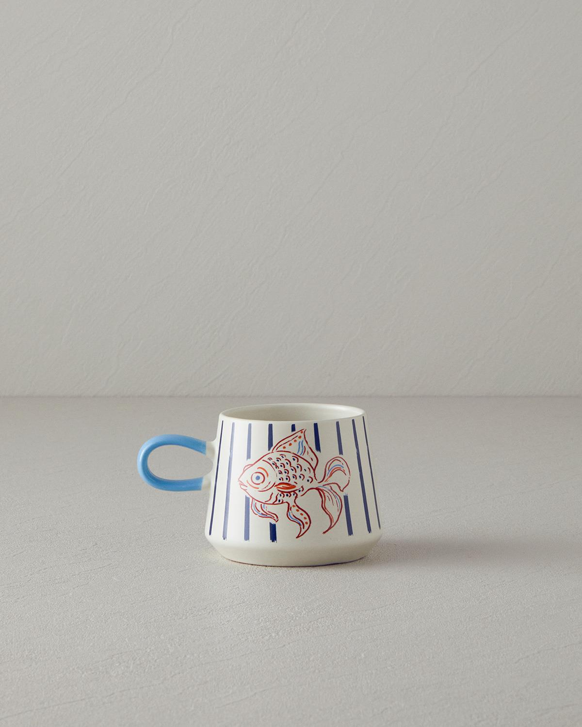 Jolly Fisher Stoneware Kupa Mavi-Kırmızı
