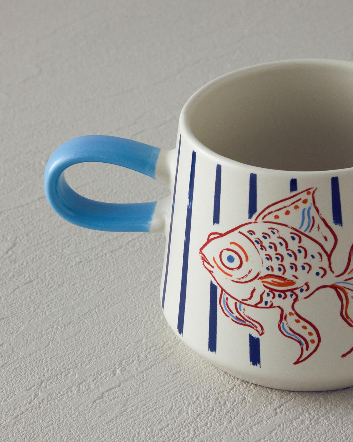 Jolly Fisher Stoneware Kupa Mavi-Kırmızı
