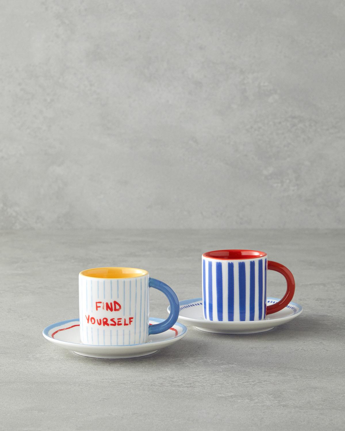 Jolly Waves New Bone China Kahve Fincan Takımı Kırmızı - Mavi