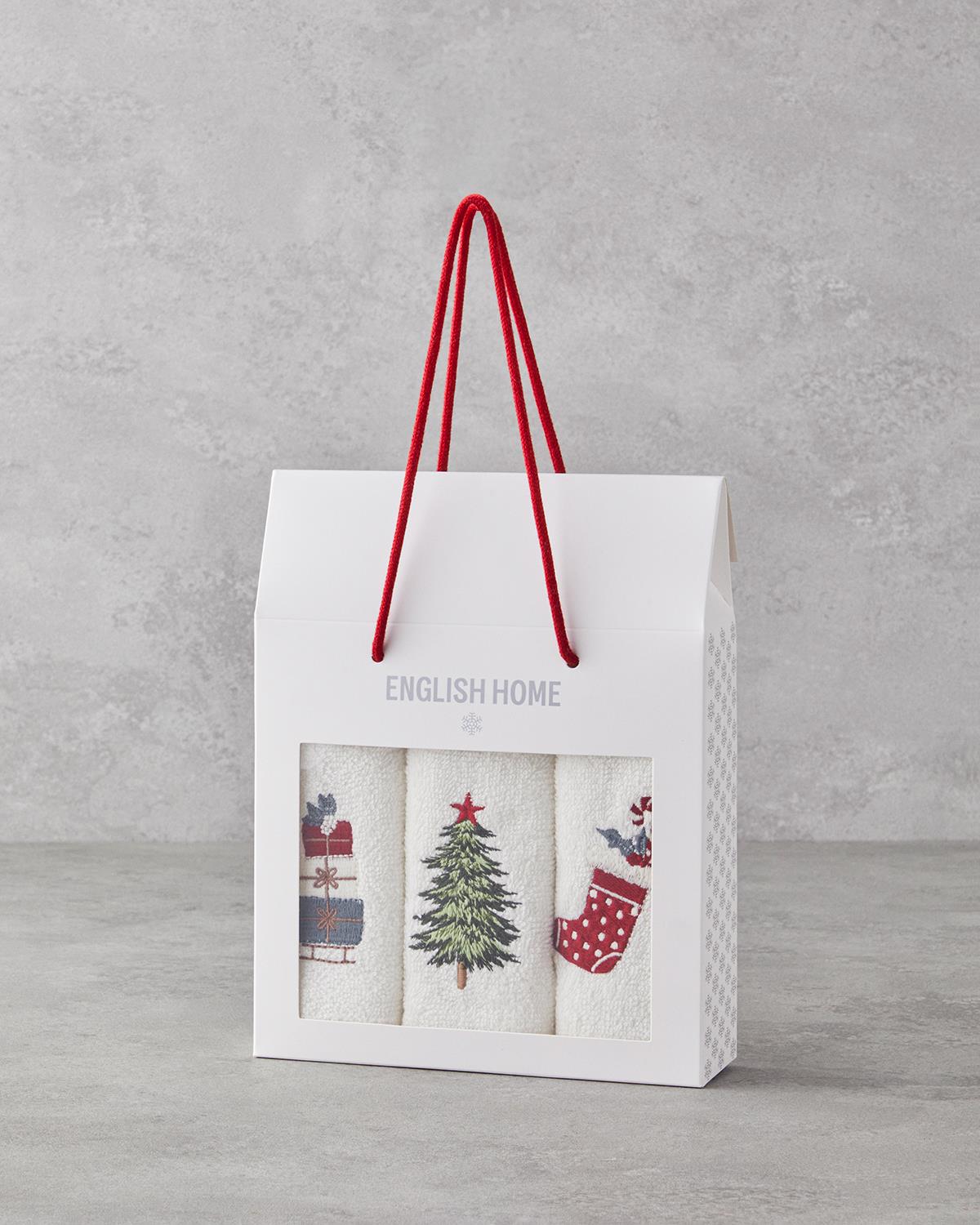 Joyful Box Pamuklu Nakışlı 3’lü Havlu Seti 30x50 cm Ekru
