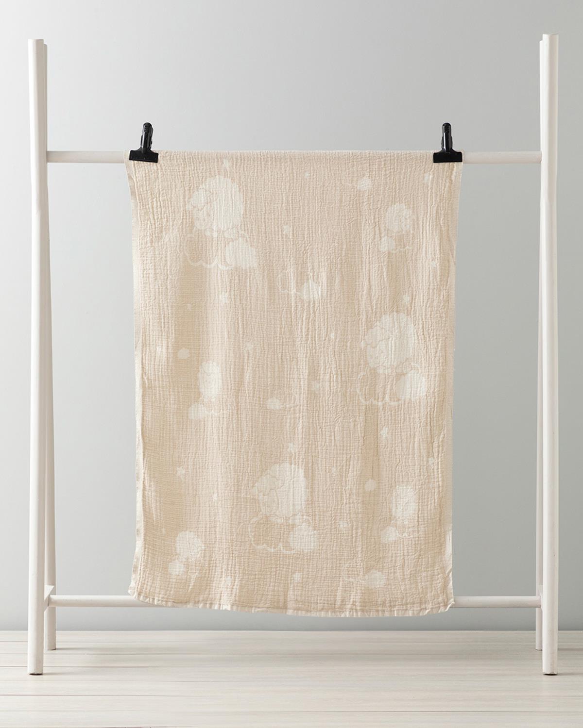 Kuzu Pamuklu Unisex Bebe Battaniye Bej