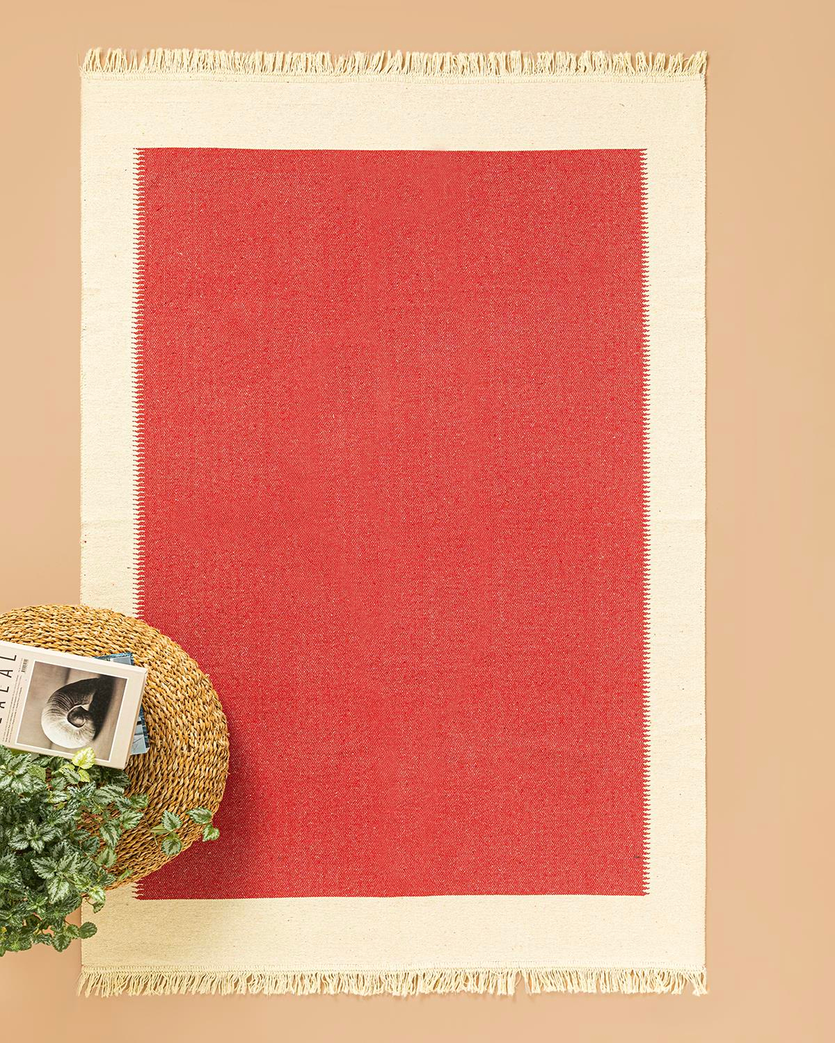 Lara Purl Dokuma Kilim Krem - Kırmızı