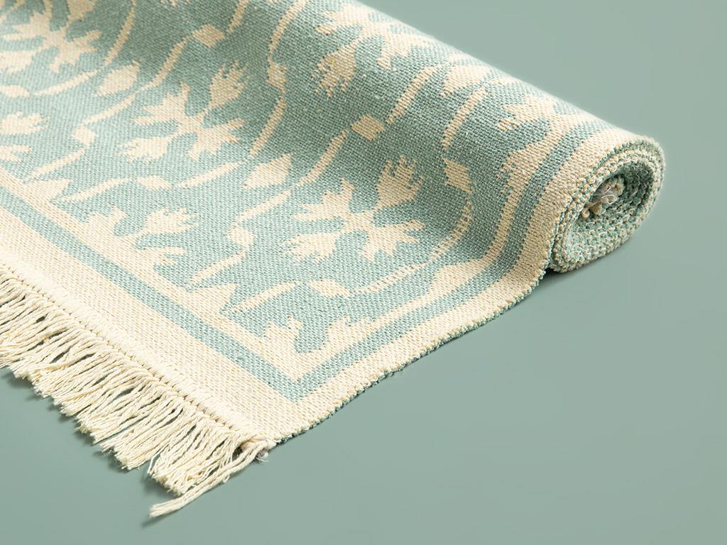 Lara Rony Dokuma Kilim Krem-Turkuaz
