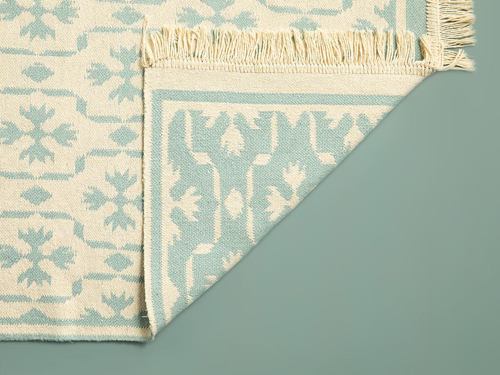 Lara Rony Dokuma Kilim Krem-Turkuaz