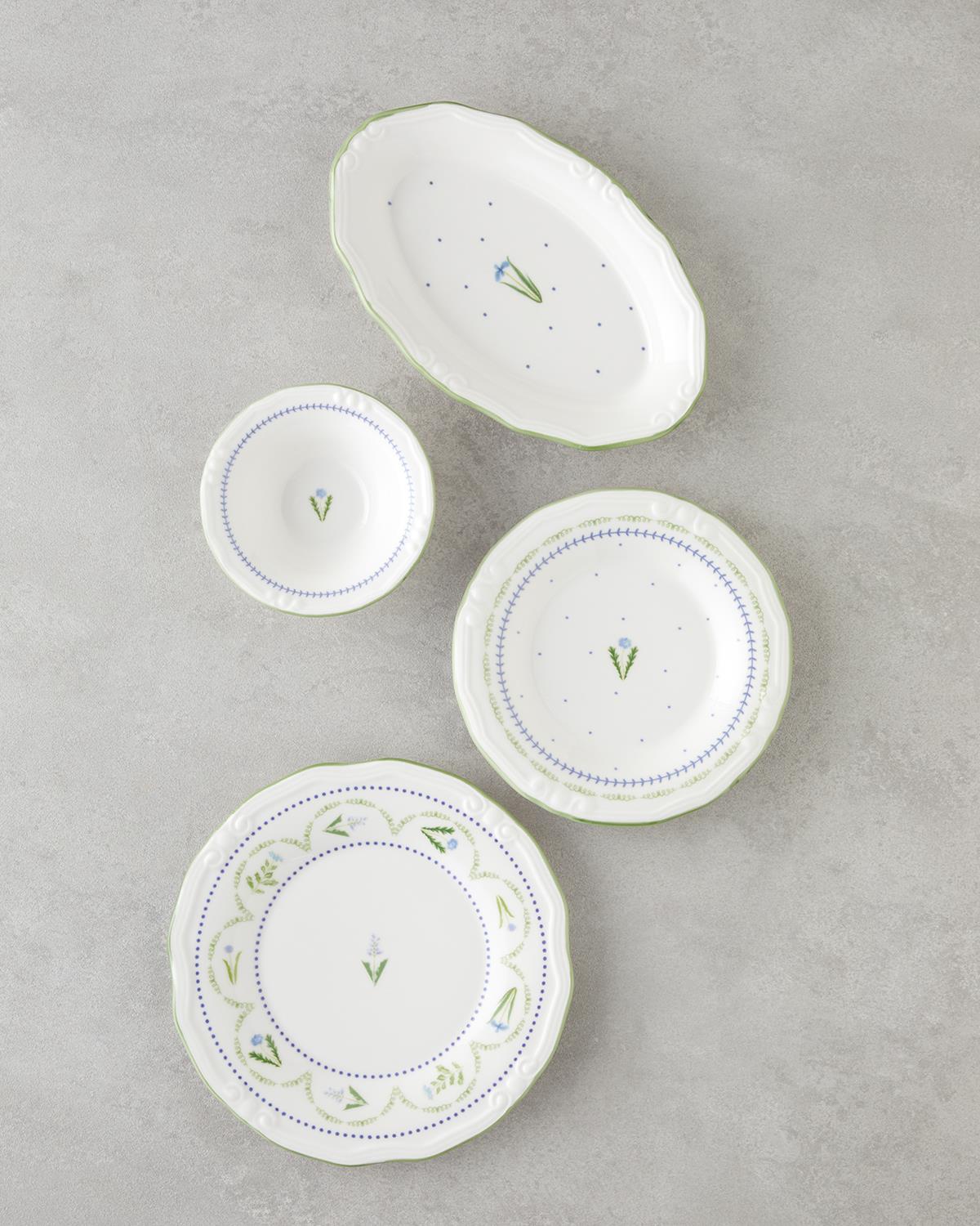 Lavender Porselen Kahvaltı Takımı 12 Parça 6 Kişilik Yeşil-Mavi