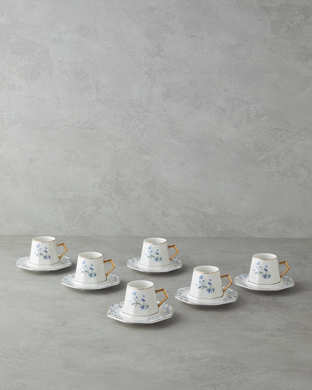 Lavendpetal New Bone China 12 Parça 6 Kişilik Kahve Fincan Takımı 80 ml Mavi