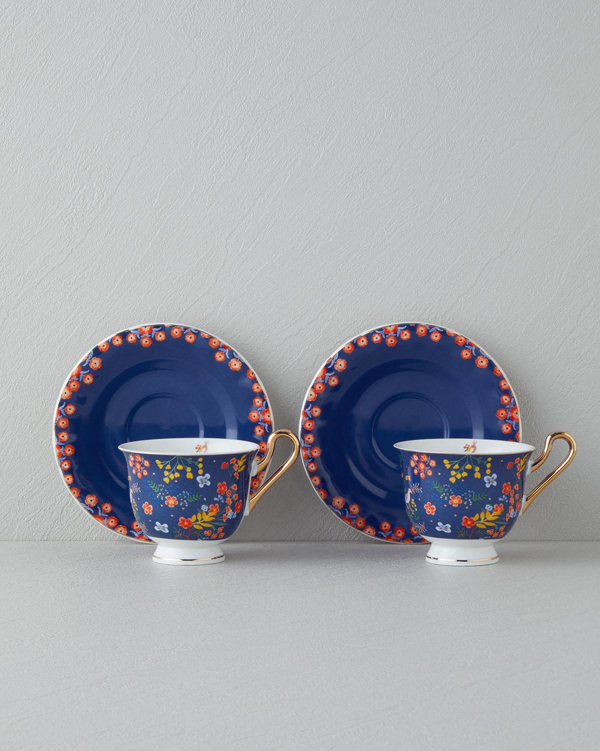 Lavinia New Bone China 4 Parça 2 Kişilik Çay Fincanı Takımı 220 ml Lacivert