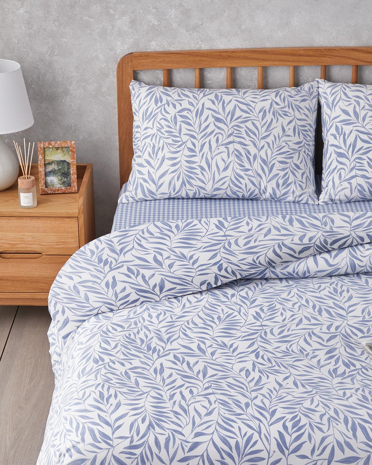 Leaf Dream Kolay Ütülenir Çift Kişilik Nevresim Takımı 200x220 cm Mavi