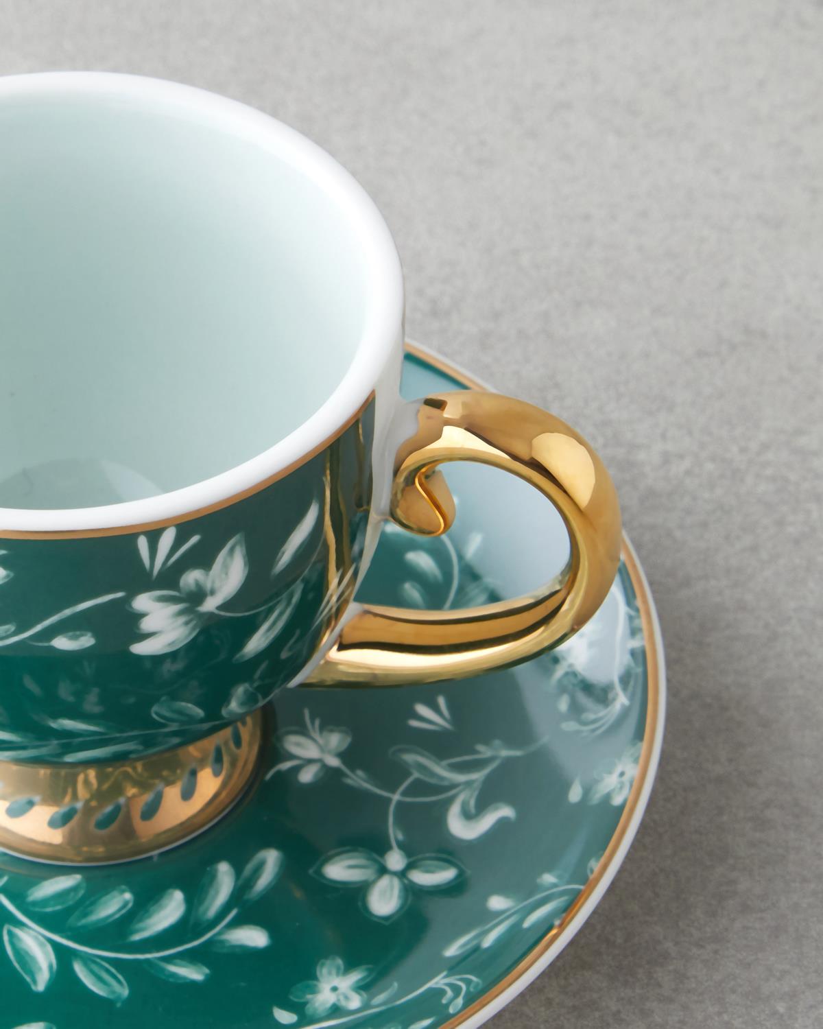 Leafscape New Bone China 4 Parça 2 Kişilik Kahve Fincan Takımı 100 ml Beyaz - Yeşil