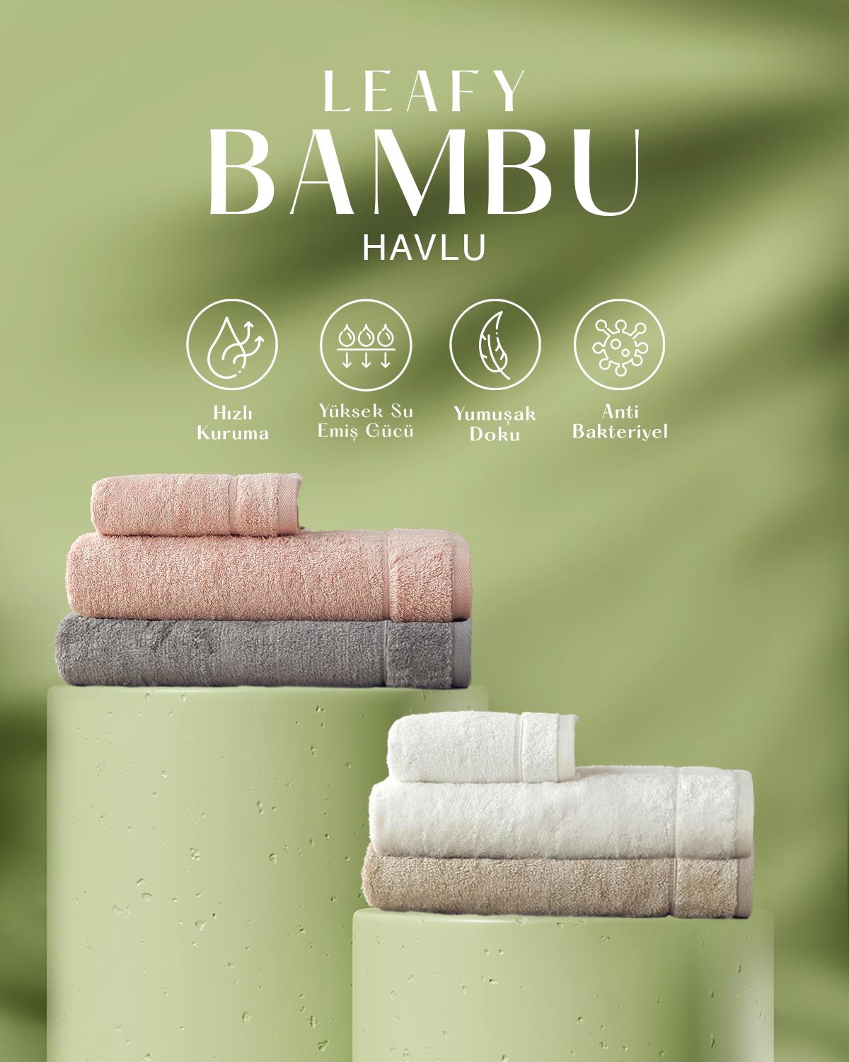Leafy Bambu Yüz Havlusu 50x90 cm Ekru