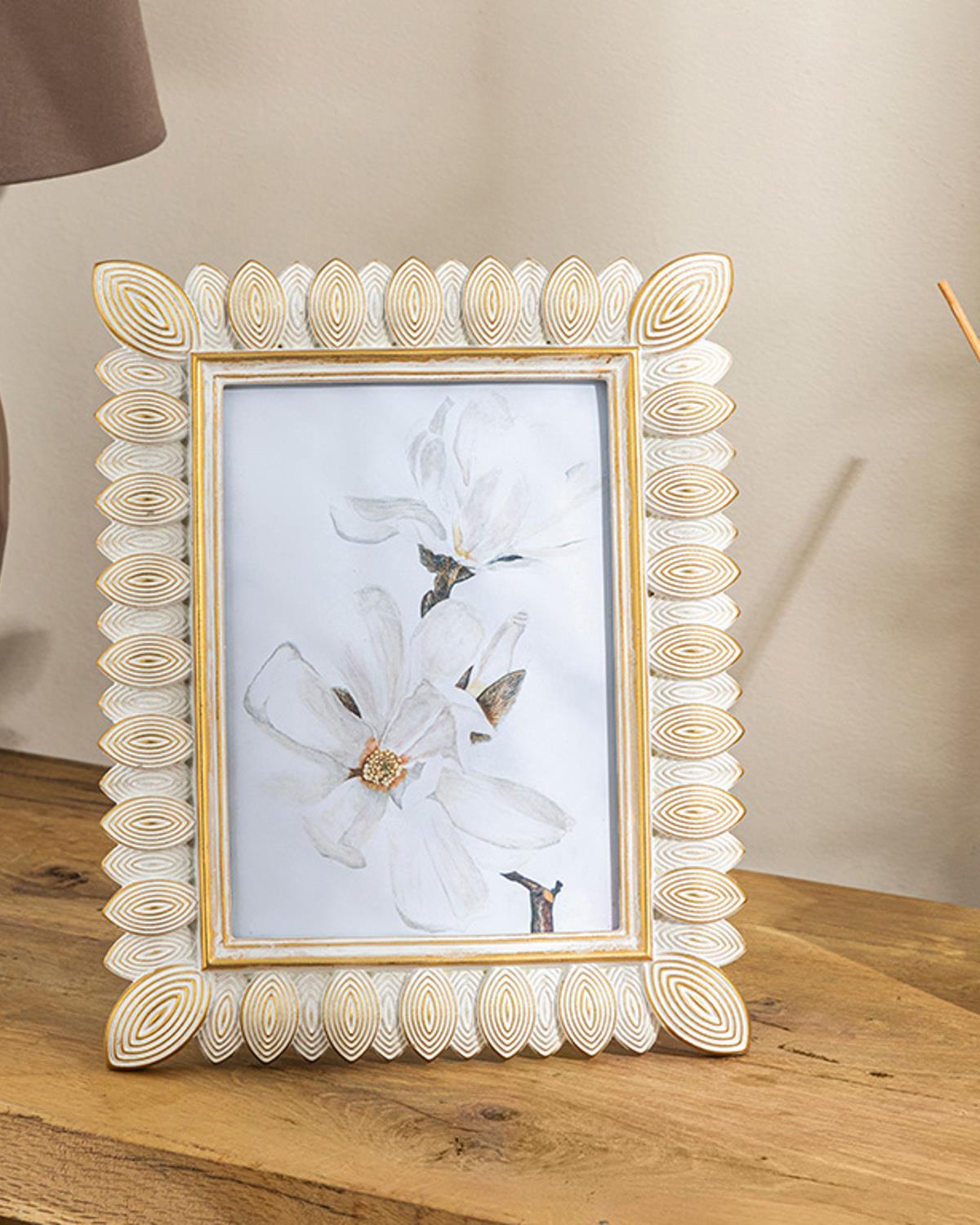 Leafy Braid Polyresin Çerçeve Beyaz-Gold