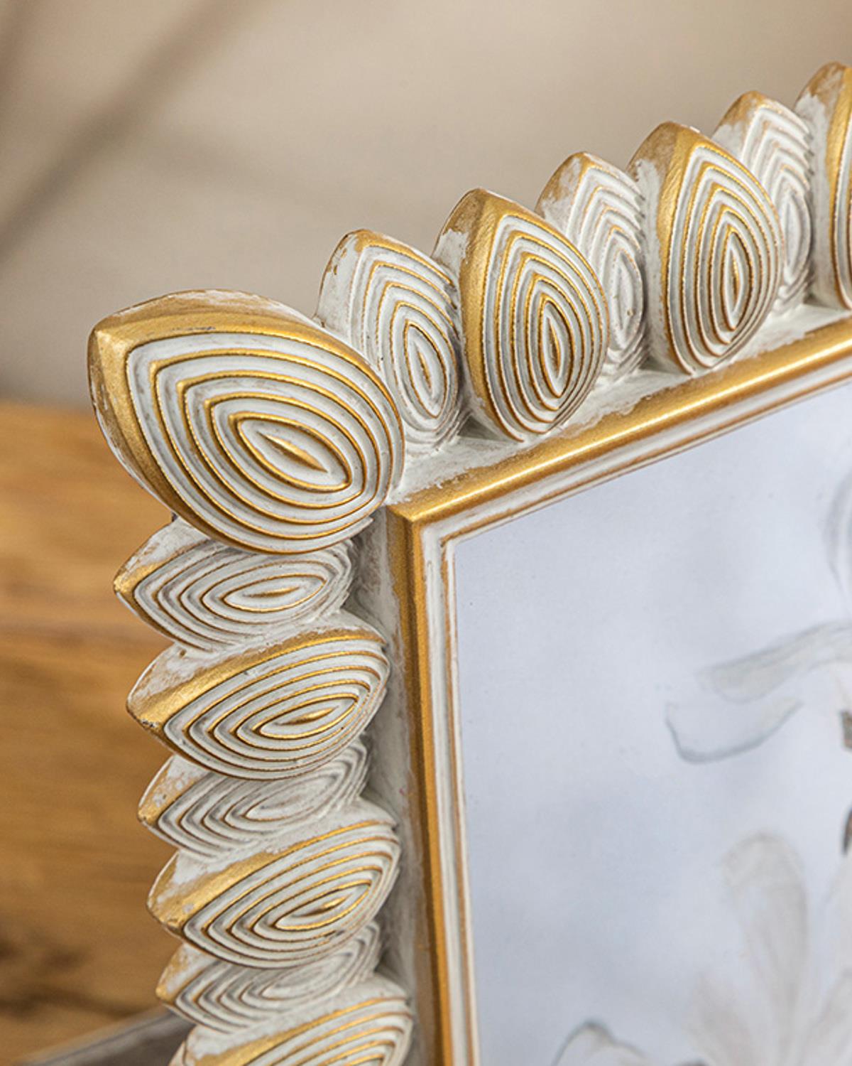 Leafy Braid Polyresin Çerçeve Beyaz-Gold