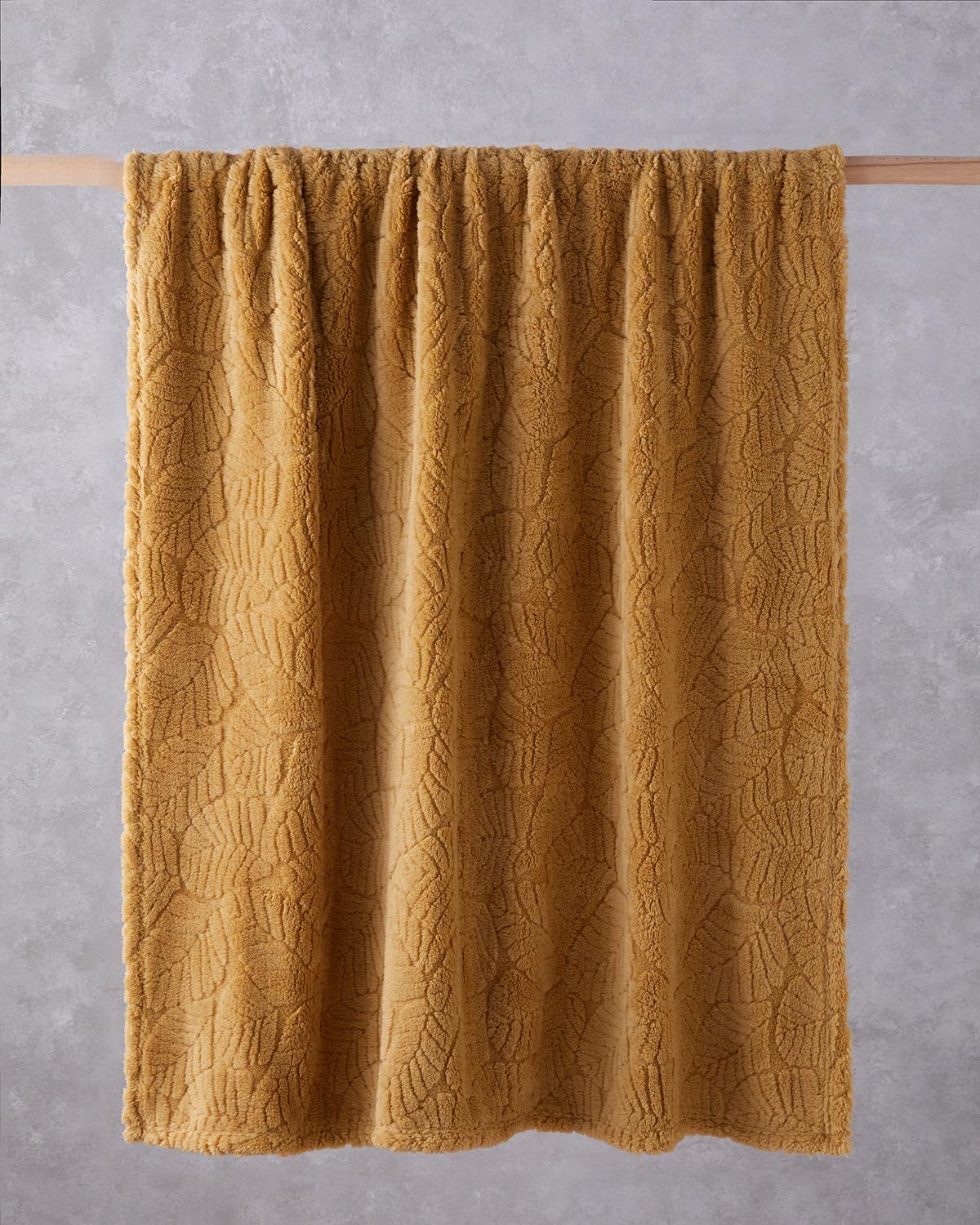 Leafy Garden Jakarlı Wellsoft Tv Battaniye 120x160 cm Hardal