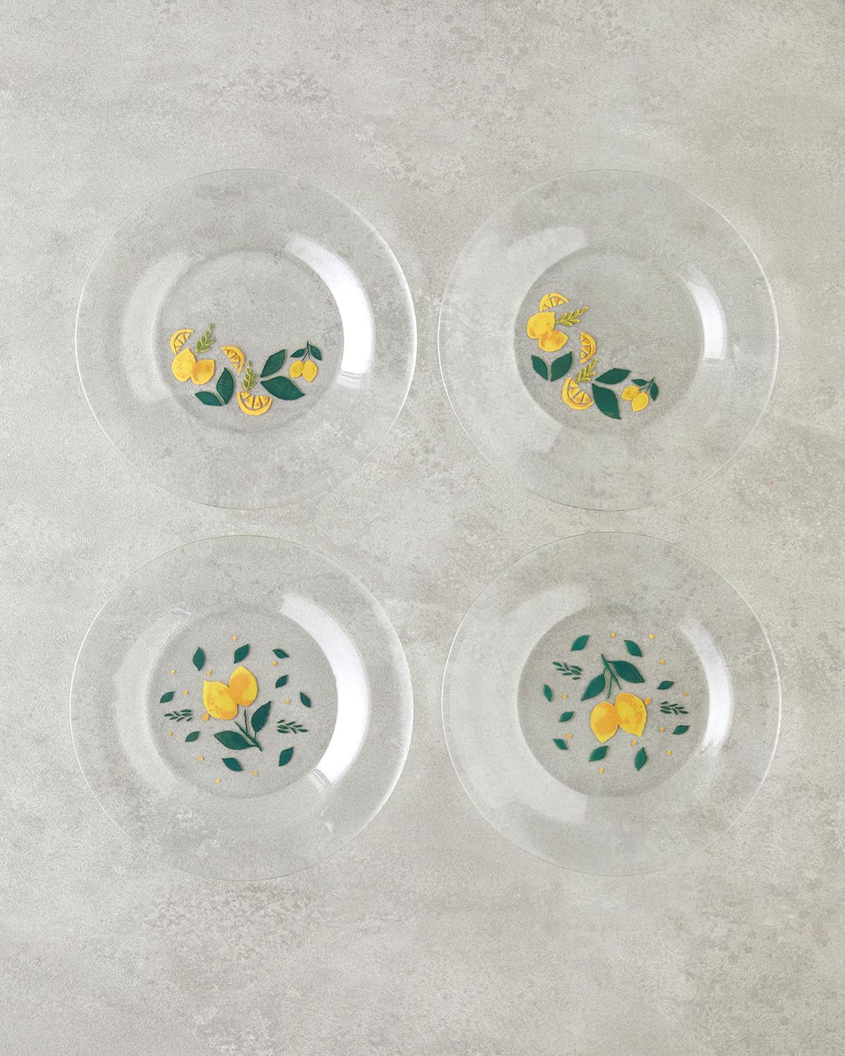 Lemon Cam 4'lü Pasta Tabağı 19 cm Sarı-Yeşil