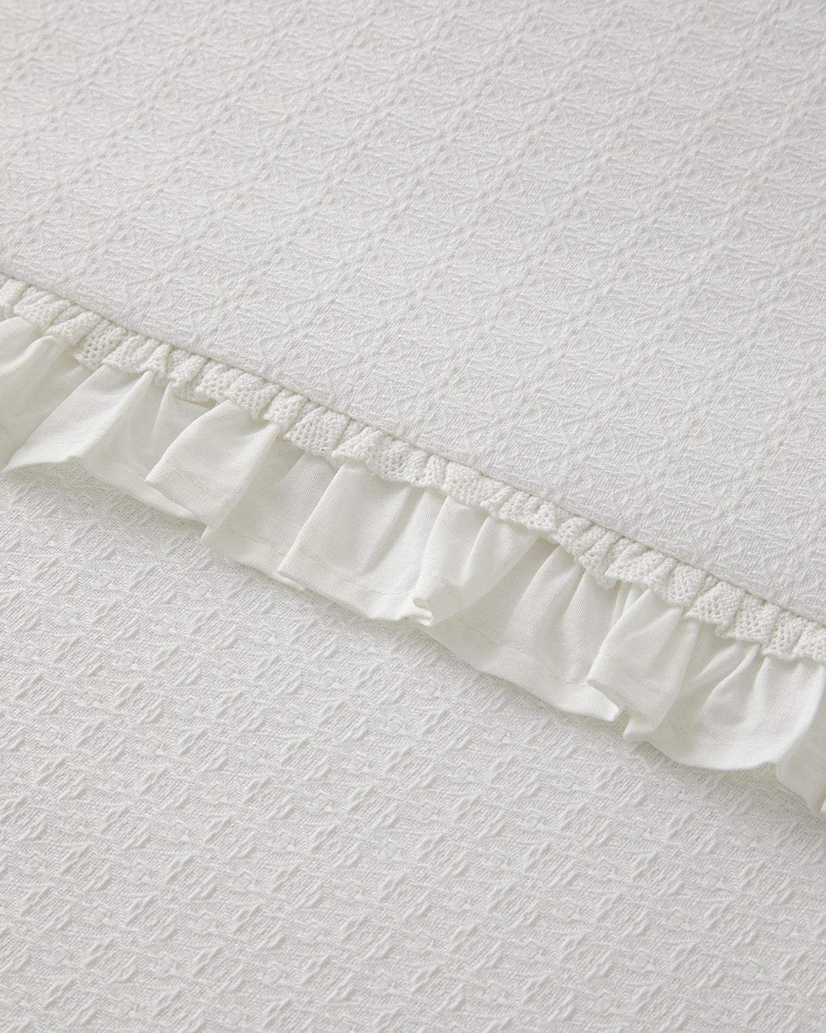 Lenora Pamuklu Fırfırlı Çift Kişilik Pike 200x220 cm Beyaz