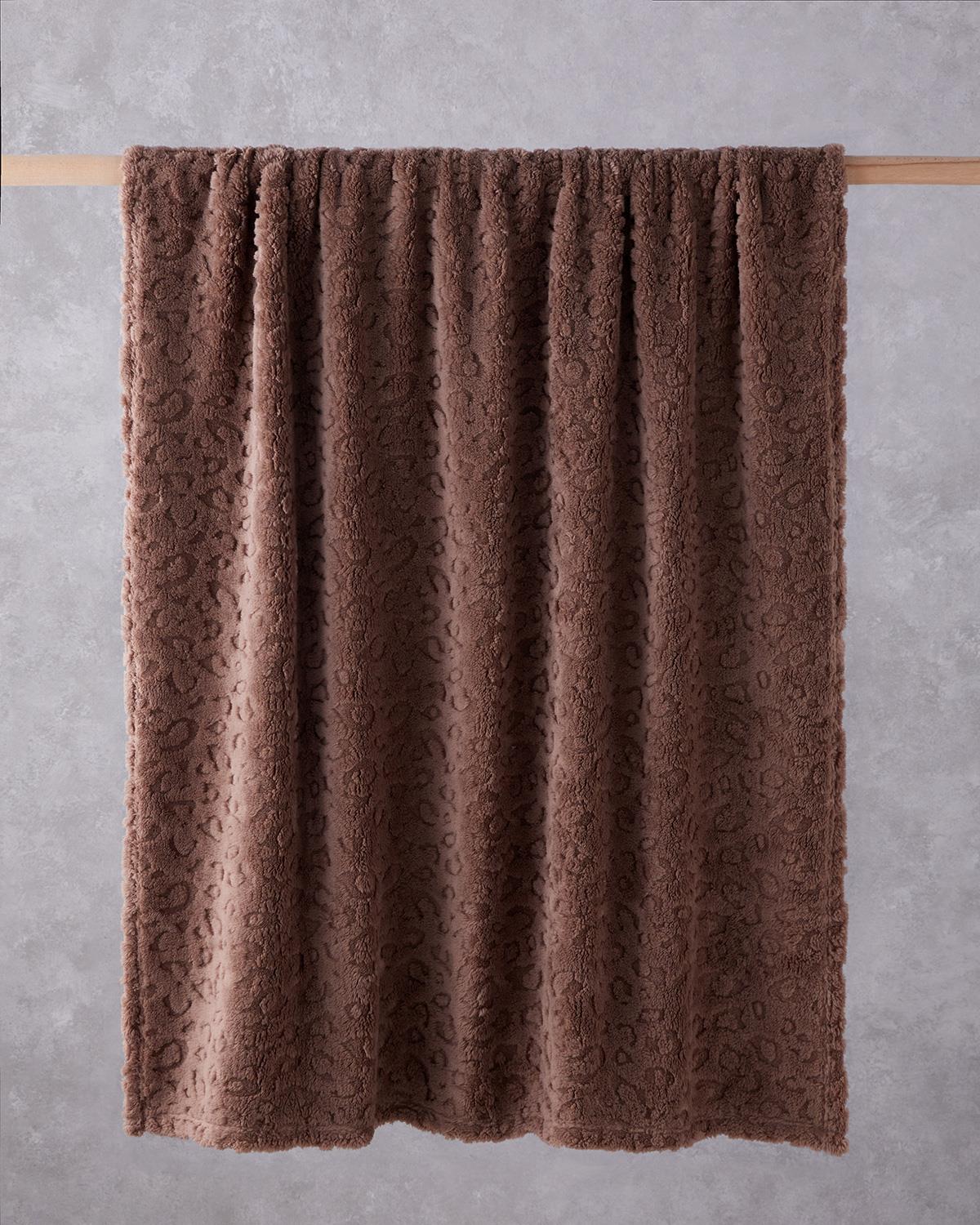 Leopard Jakarlı Wellsoft Tv Battaniye 120x160 cm Koyu Bej