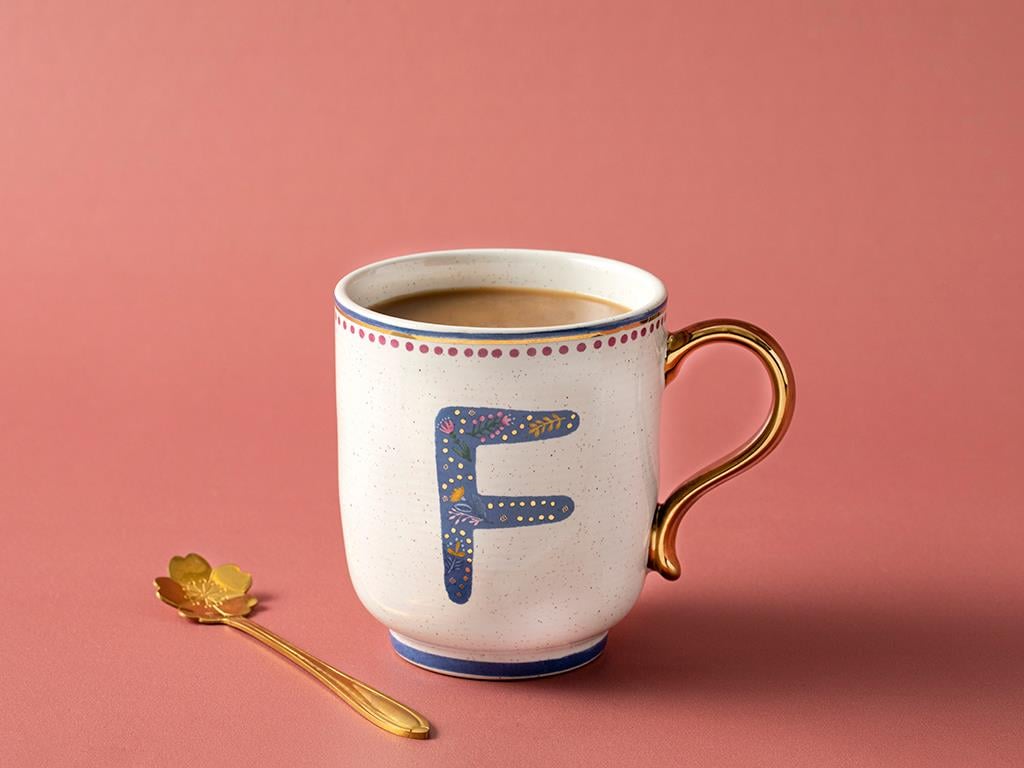 Letter F Stoneware Kupa Renkli