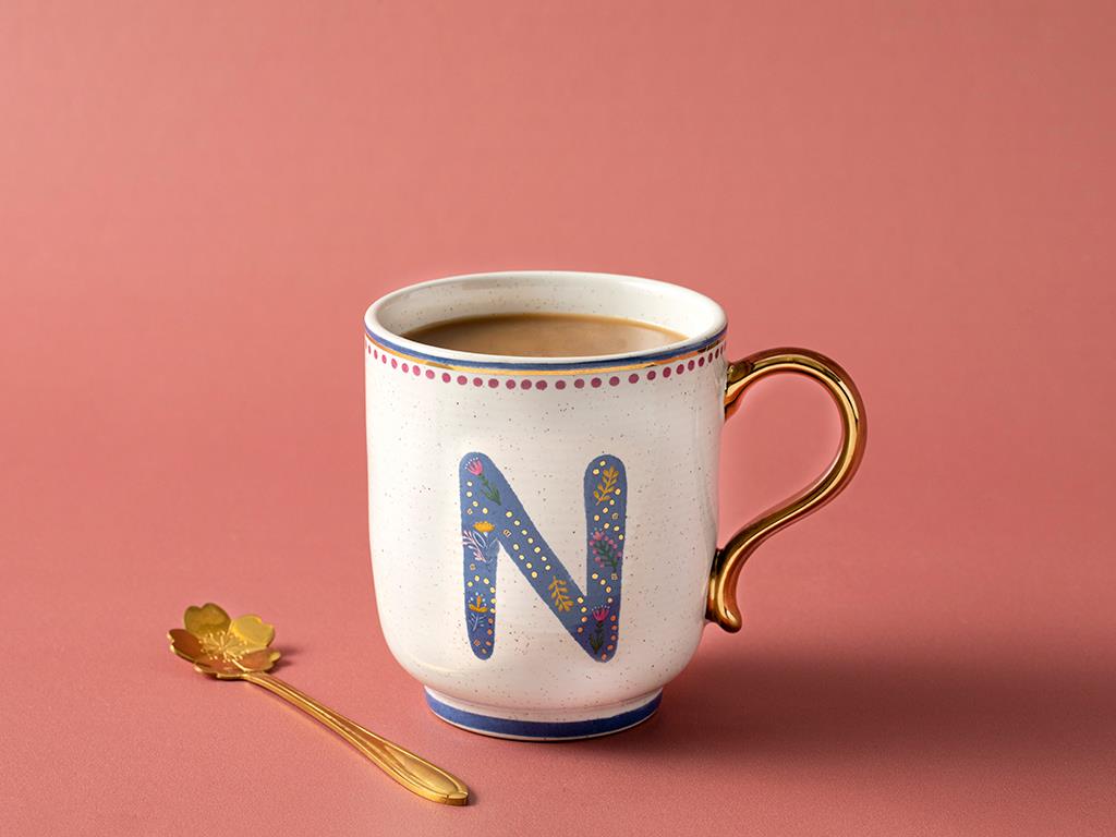 Letter N Stoneware Kupa Renkli
