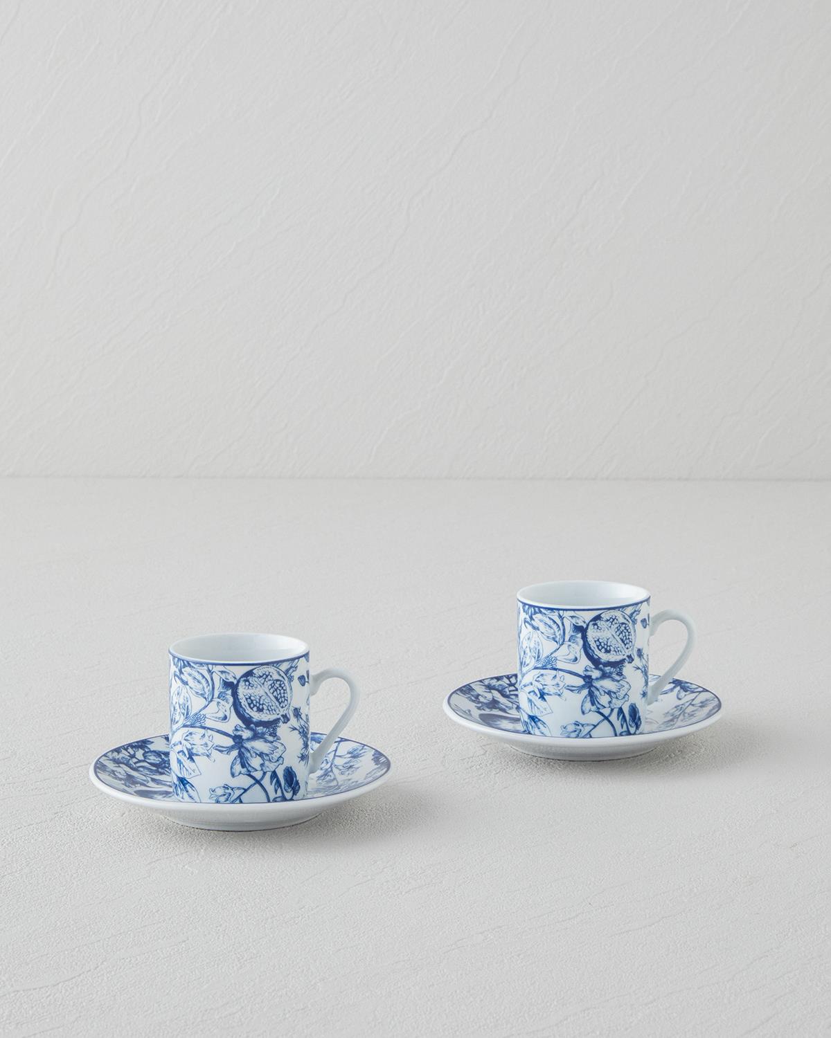 Liana Porselen 4 Parça 2 Kişilik Kahve Fincan Takımı 80 ml Lacivert-Beyaz