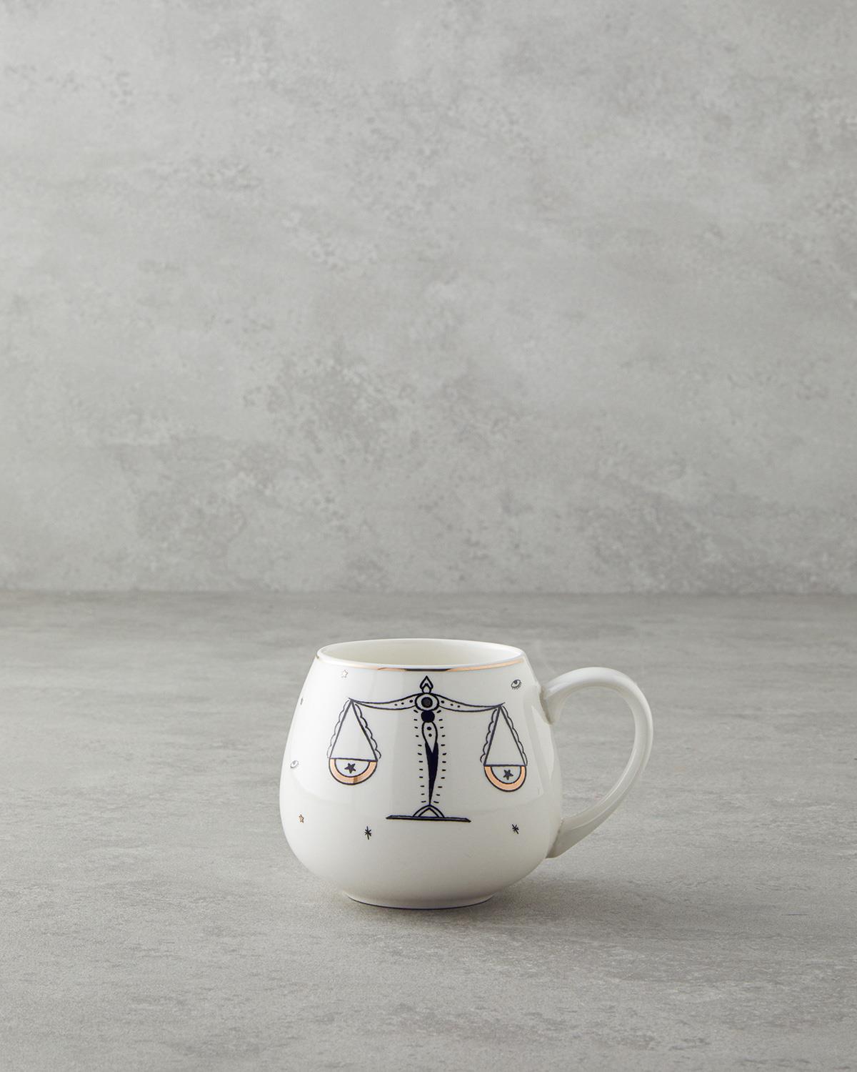 Libra New Bone China Kupa 325 ml Siyah-Beyaz-Gold
