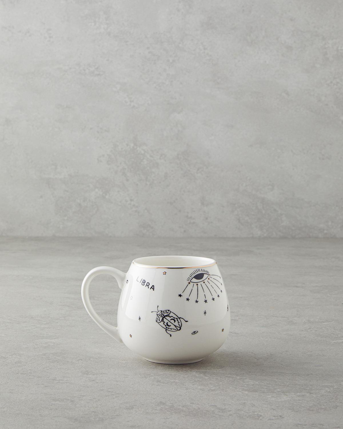 Libra New Bone China Kupa 325 ml Siyah-Beyaz-Gold