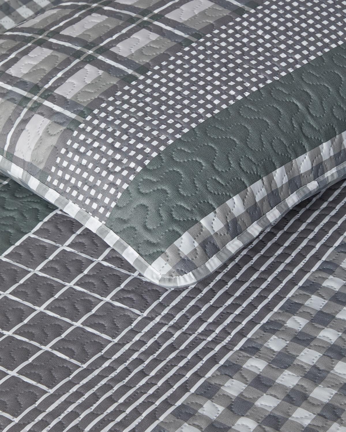 Line Grid Çok Amaçlı Çift Kişilik Yatak Örtüsü Takımı 200x220 cm Gri