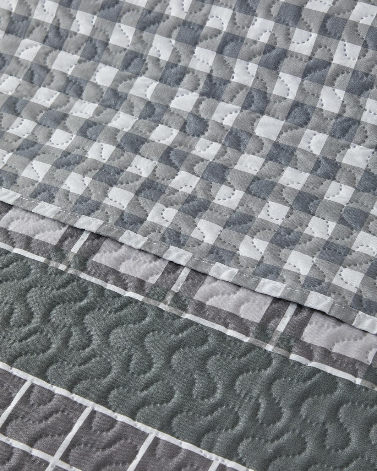Line Grid Çok Amaçlı Çift Kişilik Yatak Örtüsü Takımı 200x220 cm Gri
