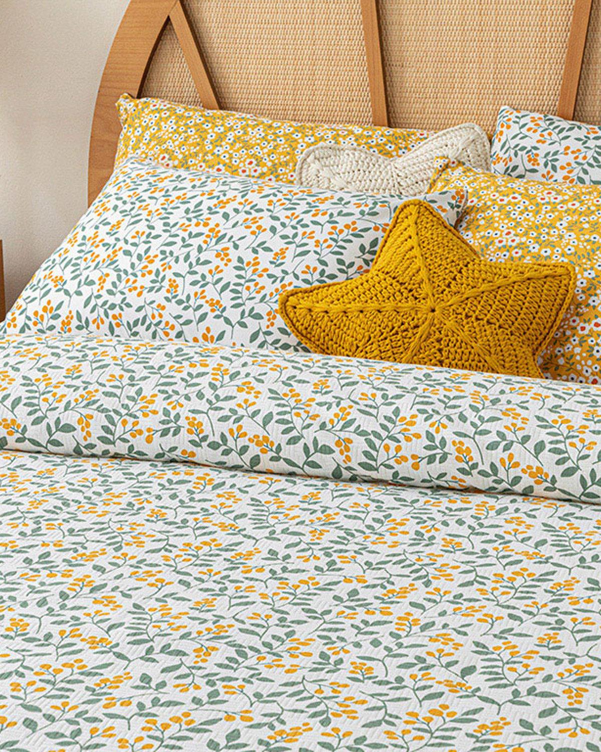 Little Blooms Baskılı Tek Kişilik Pike Sarı