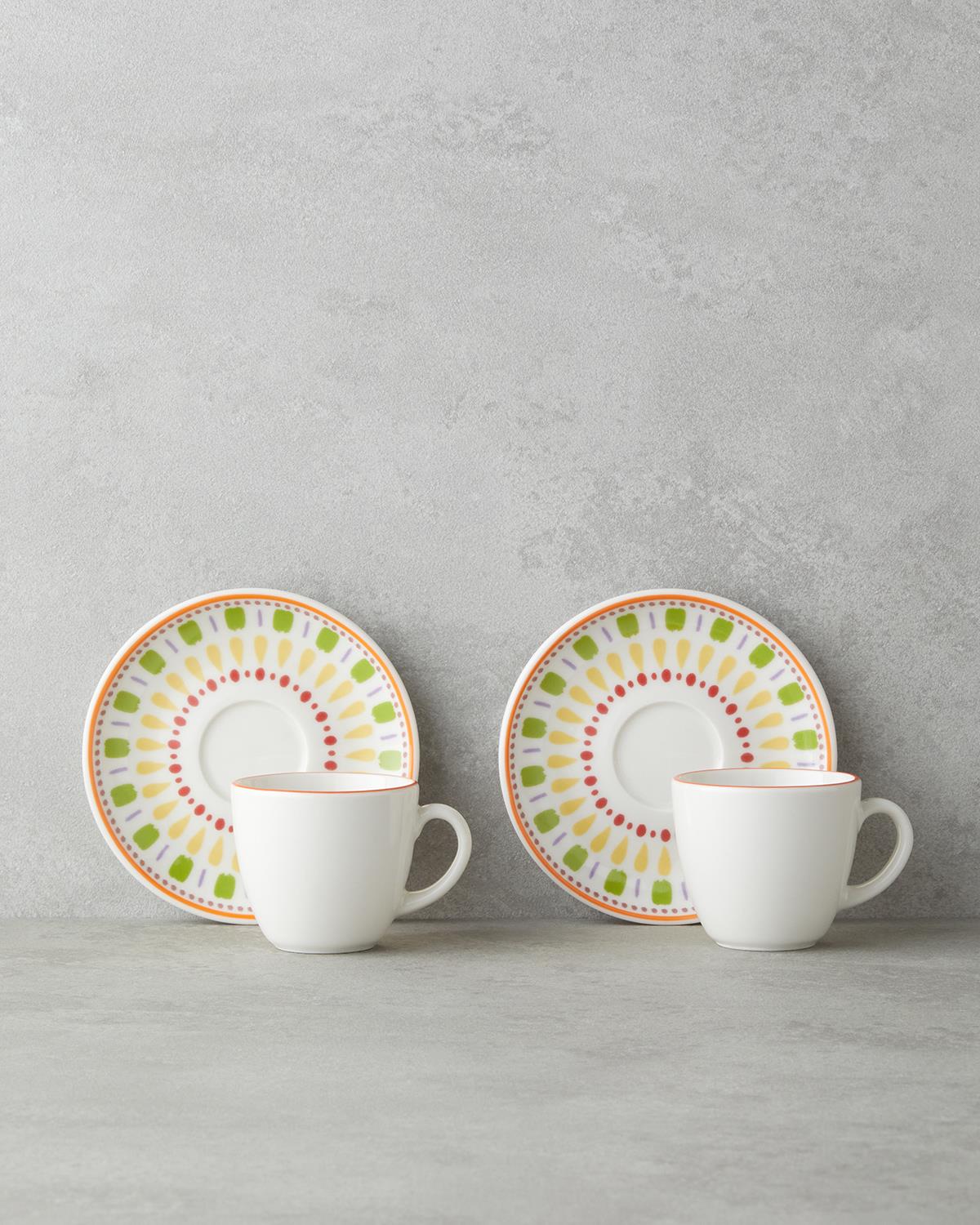 Livia Bone Porselen 4 Parça 2 Kişilik Kahve Fincan Takımı 90 ml Renkli