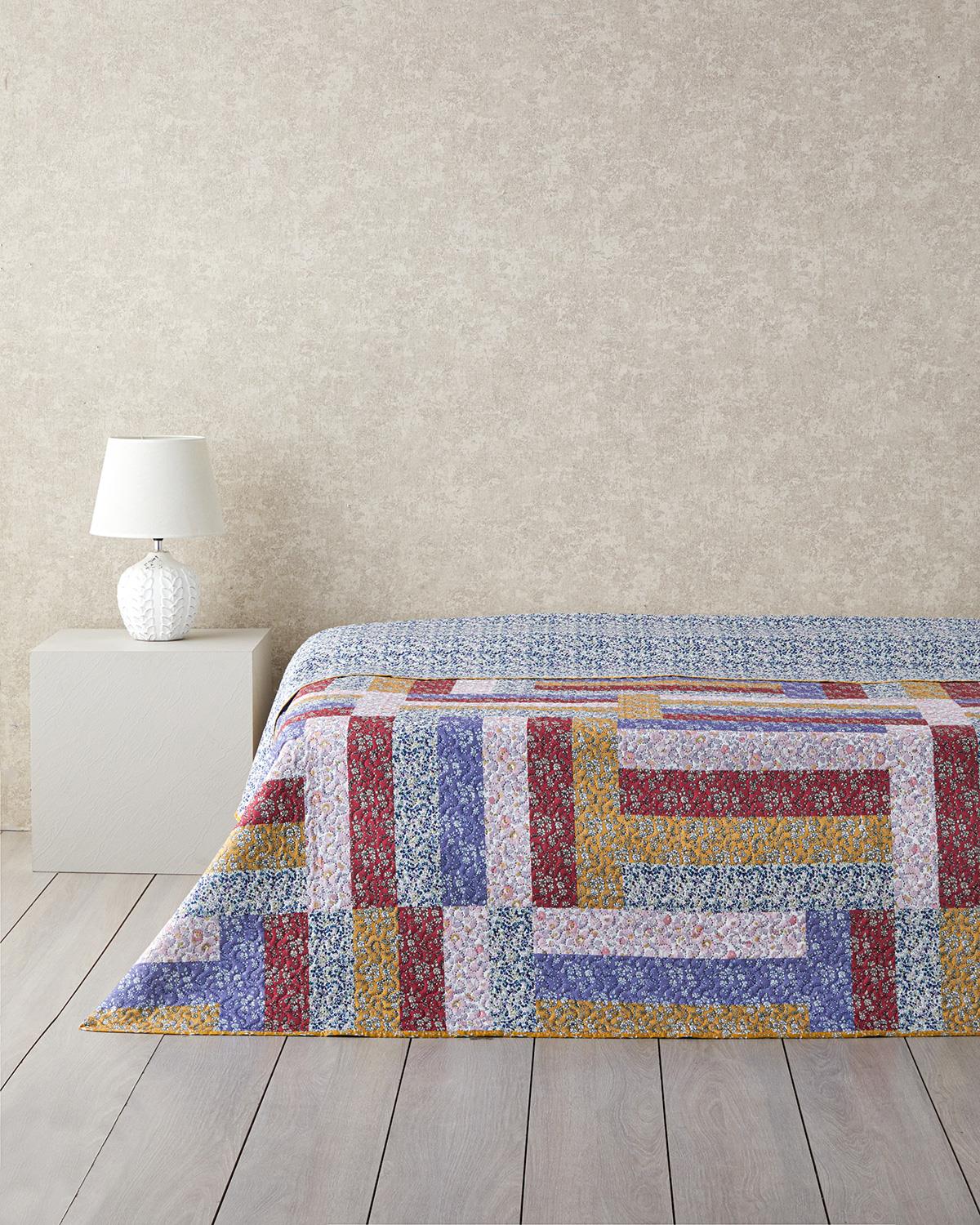 Log Cabin Patchwork Çift Kişilik Çok Amaçlı Örtü 200x220 cm Pembe