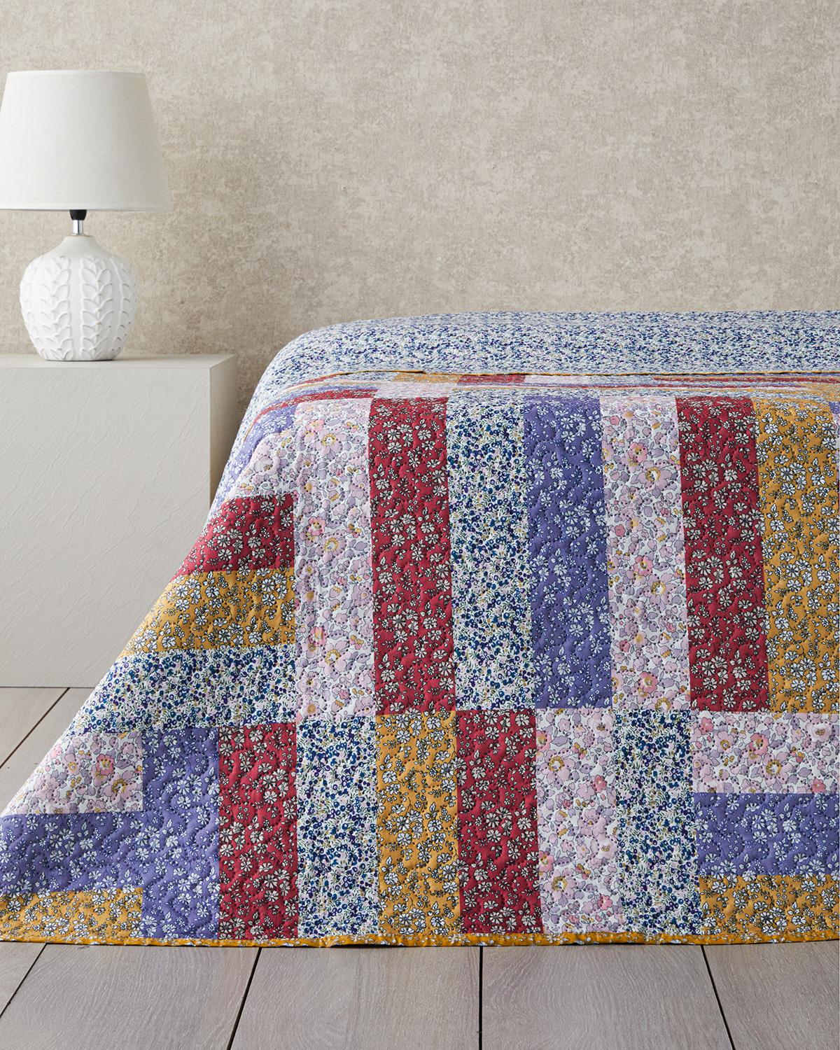 Log Cabin Patchwork Çift Kişilik Çok Amaçlı Örtü 200x220 cm Pembe