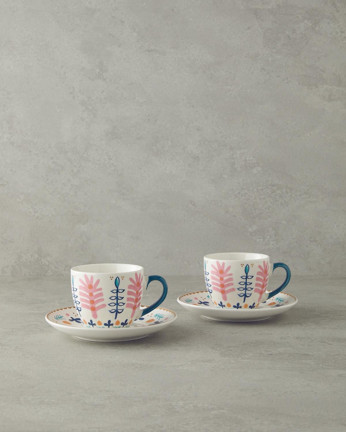 Love Adore New Bone China 4 Parça 2 Kişilik Çay Fincanı Takımı Pembe - Mavi