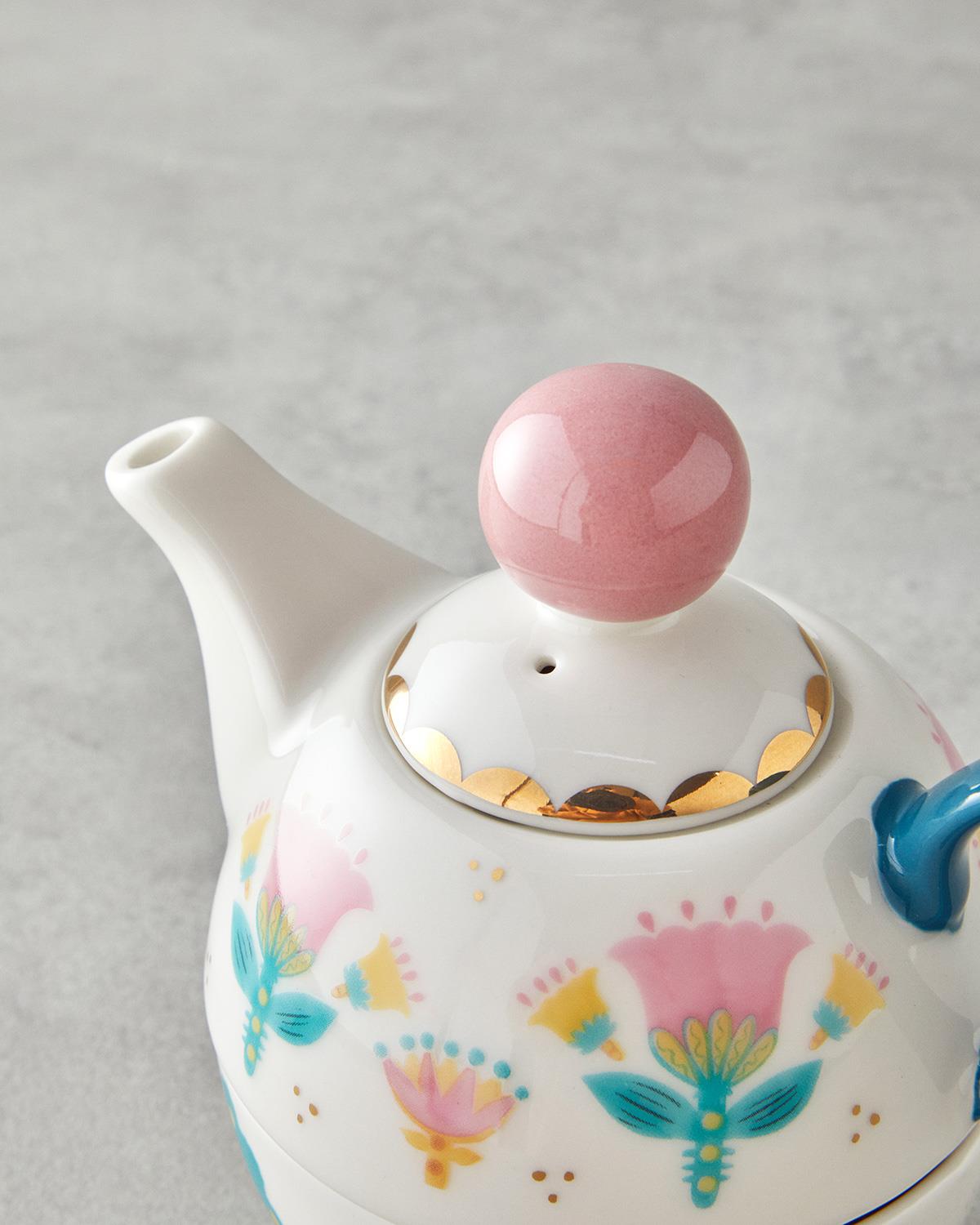 Love Warm New Bone China Demlikli Kupa Yeşil-Pembe