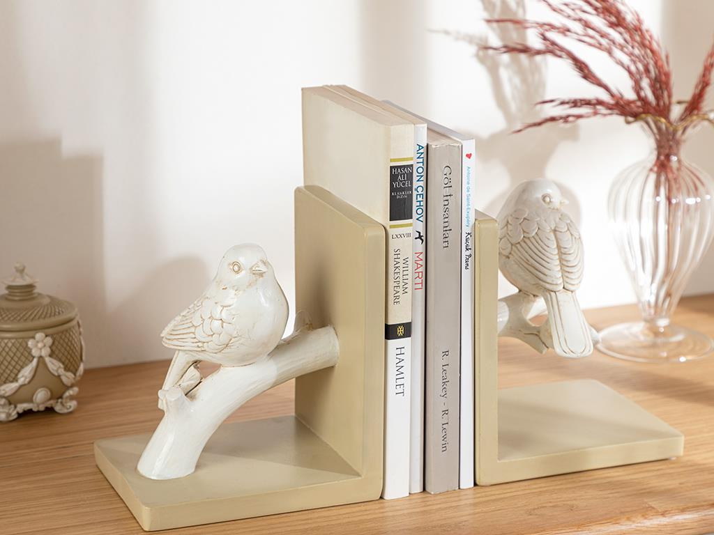 Lovely Birds Kitap Tutucu Krem