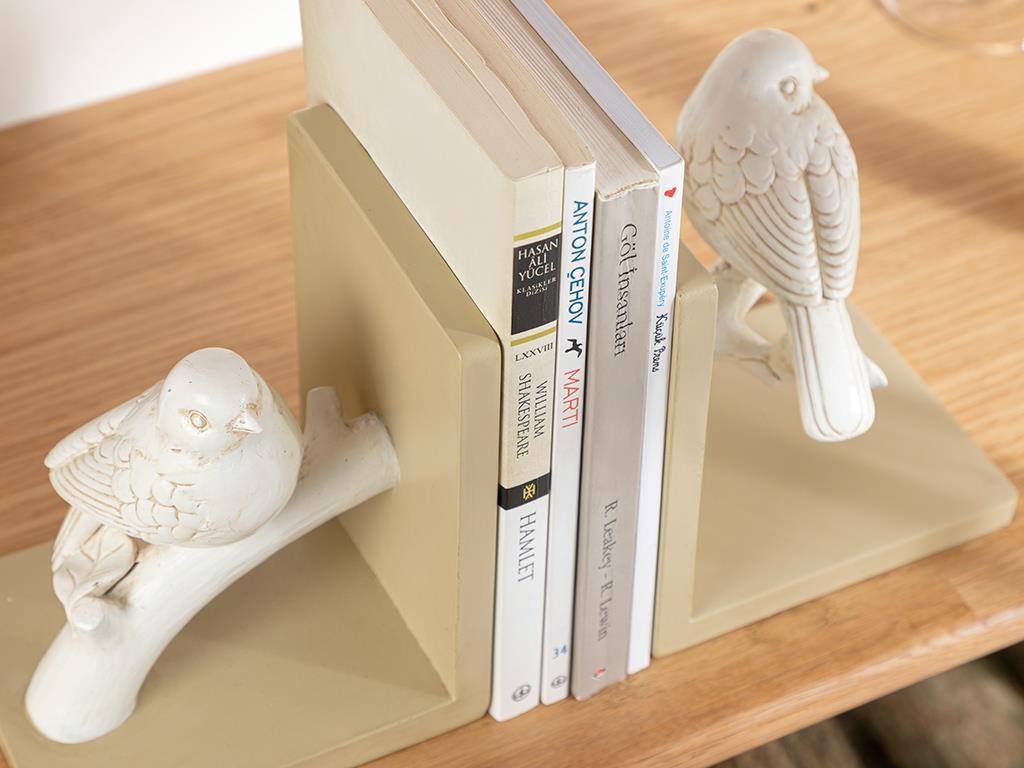 Lovely Birds Kitap Tutucu Krem