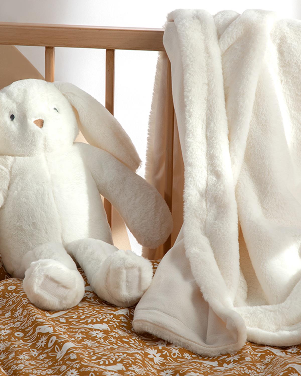 Lovely Bunny Polyester Bebe Battaniye 110x70 cm Ekru