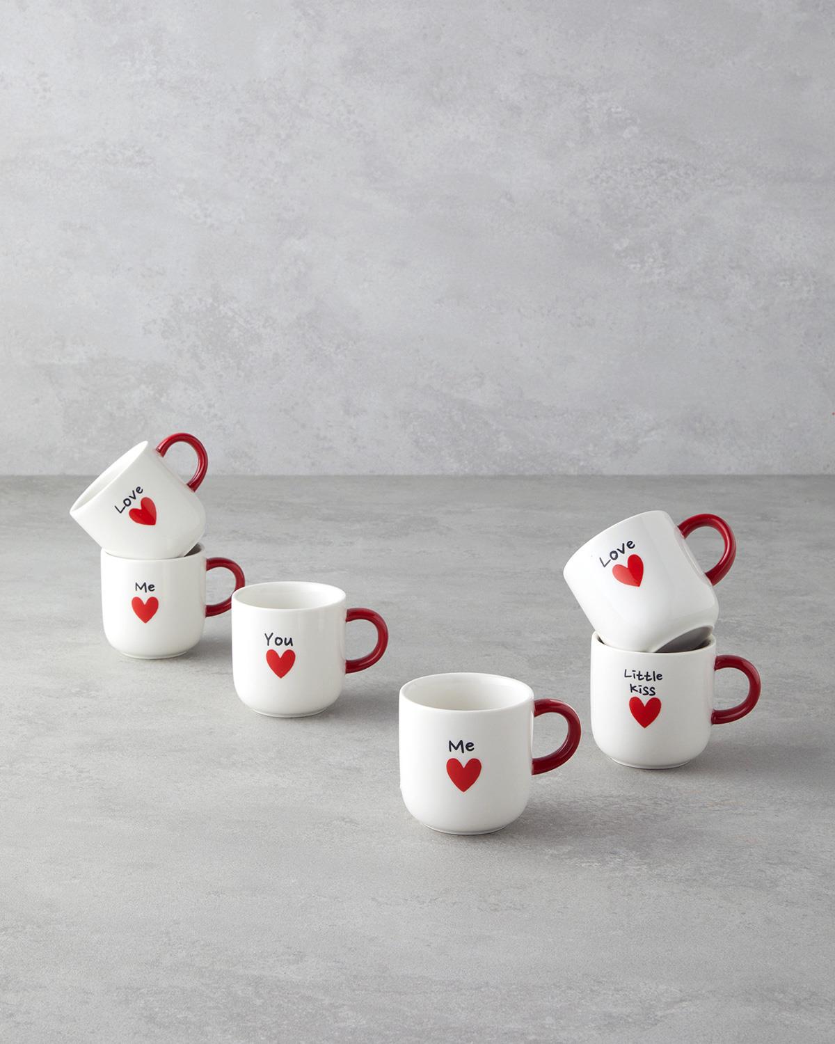Lovely Stoneware 6'lı Kahve Fincan Takımı 130 ml Kırmızı