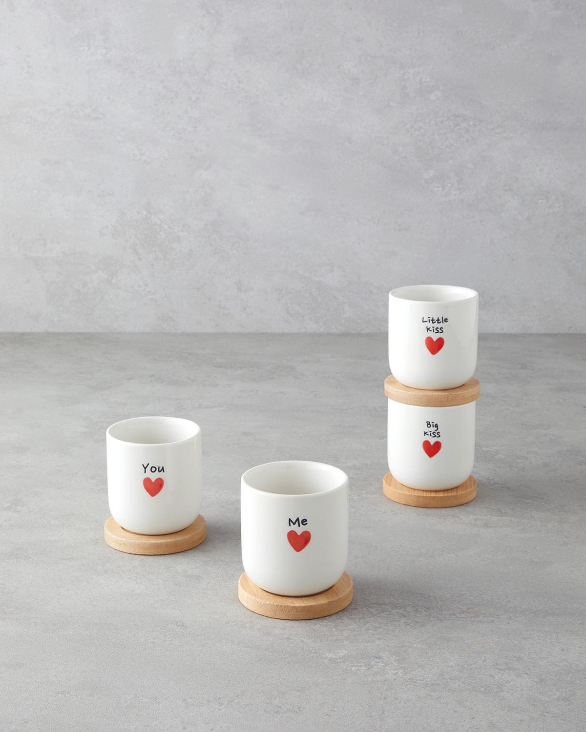 Lovely Stoneware 8 Parça 4 Kişilik Fincan 150 ml Kırmızı
