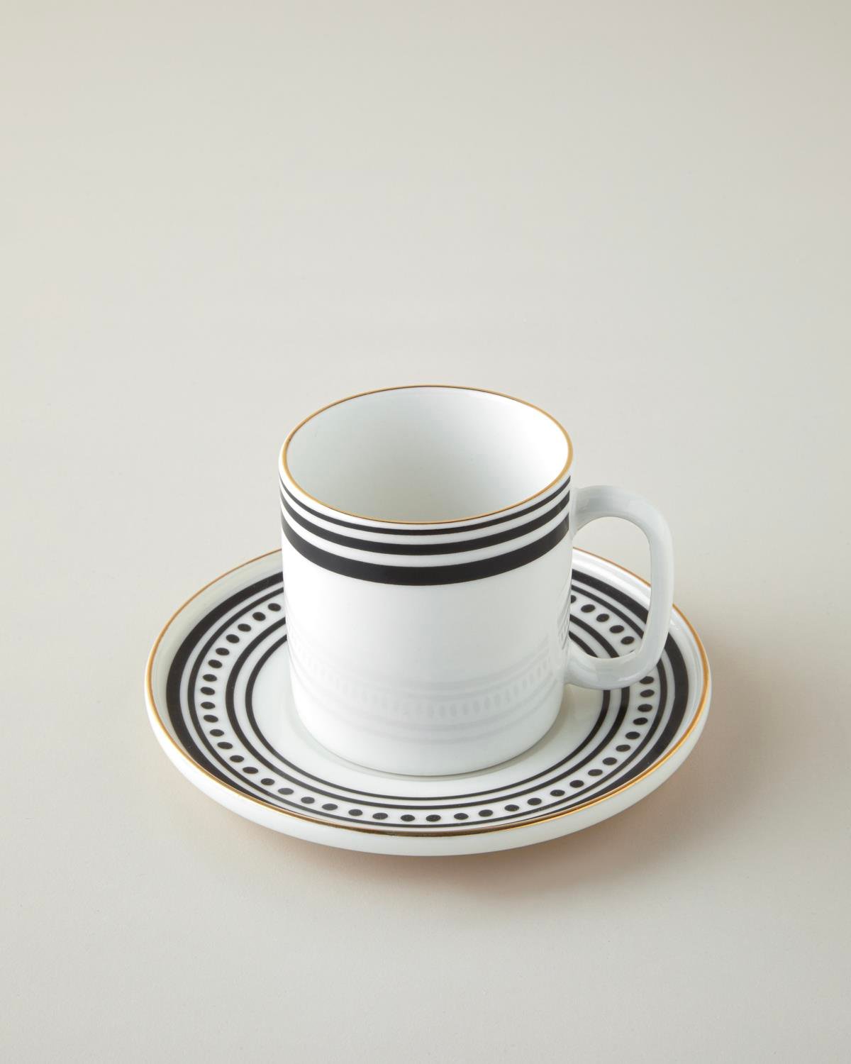 Luminous White Bone Porselen 4 Parça 2 Kişilik Çay Fincanı Takımı 180 ml Siyah-Beyaz-Gold