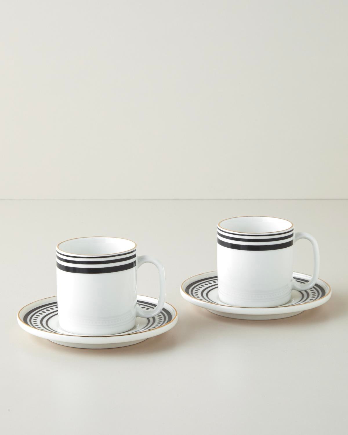 Luminous White Bone Porselen 4 Parça 2 Kişilik Çay Fincanı Takımı 180 ml Siyah-Beyaz-Gold