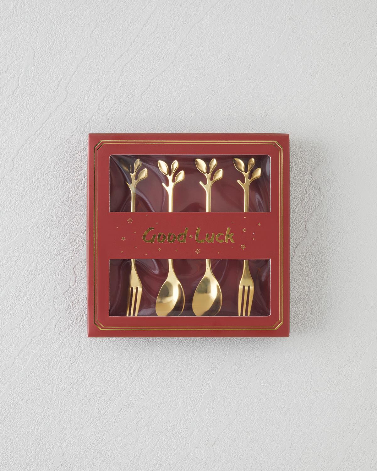 Lush Elegance Paslanmaz Çelik T.Çatal-Kaşık Set 4 Parça Gold