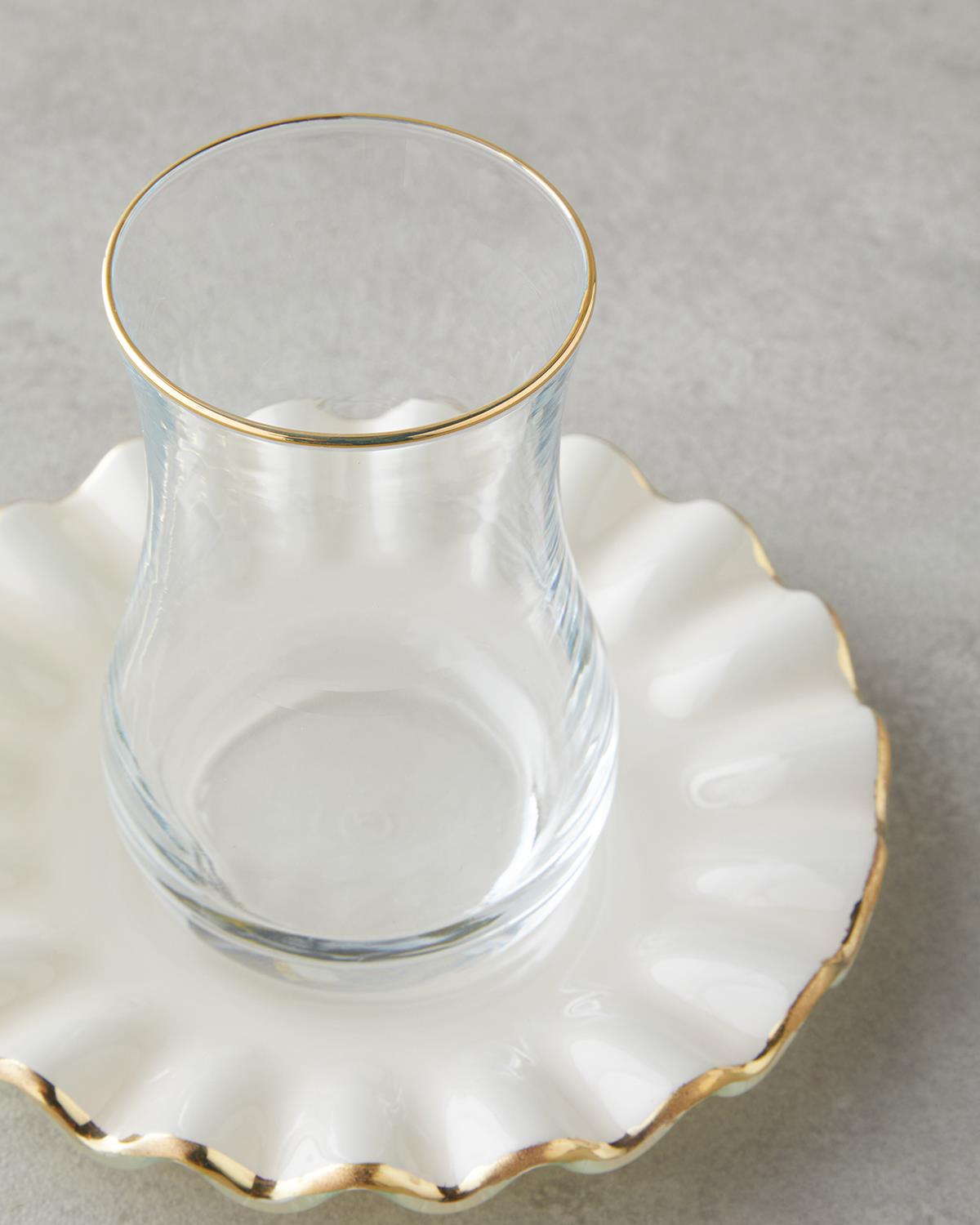 Lustre Cam 8 Parça 4 Kişilik Çay Seti 170 ml Krem-Gold
