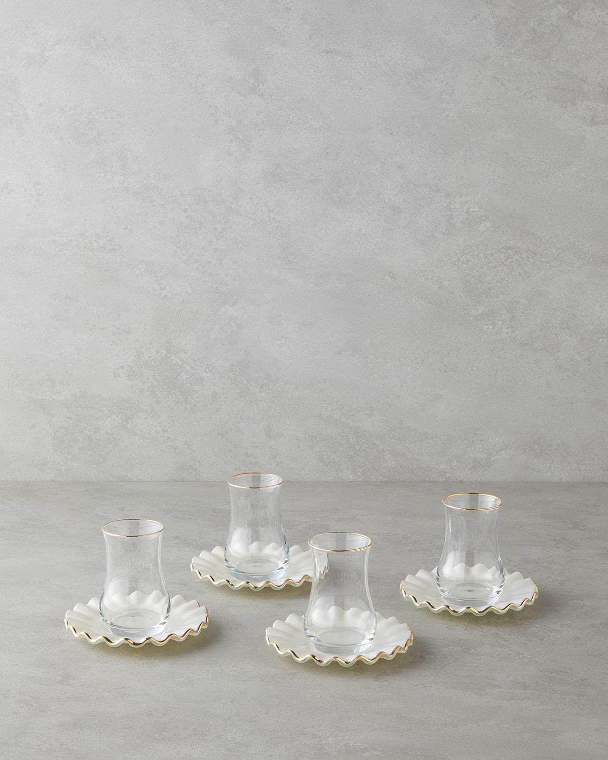 Lustre Cam 8 Parça 4 Kişilik Çay Seti 170 ml Krem-Gold