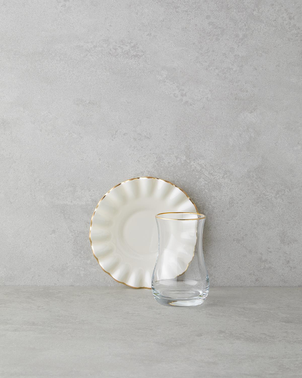 Lustre Cam 8 Parça 4 Kişilik Çay Seti 170 ml Krem-Gold