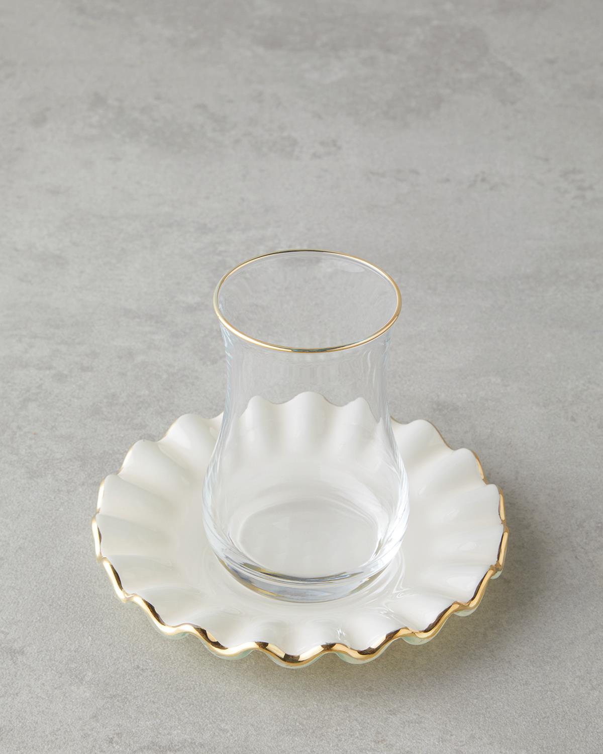 Lustre Cam 8 Parça 4 Kişilik Çay Seti 170 ml Krem-Gold
